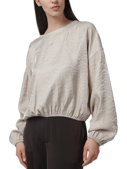 LEEM Balloon Sleeve Elastic Hem Top, Beige, Beige