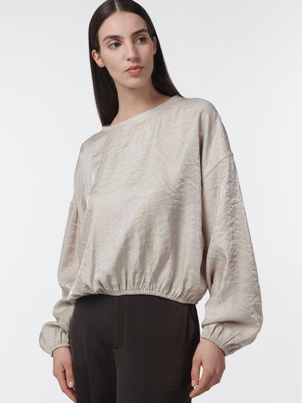 LEEM Balloon Sleeve Elastic Hem Top, Beige, Beige