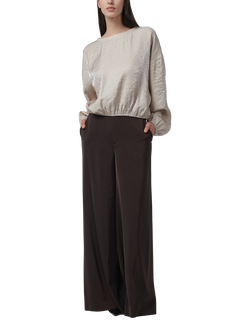 LEEM Balloon Sleeve Elastic Hem Top, Beige - view 2, Beige