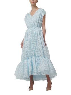 LEEM Sleeveless V-Neck Tiered Floral Devore Maxi Dress, Blue, Blue