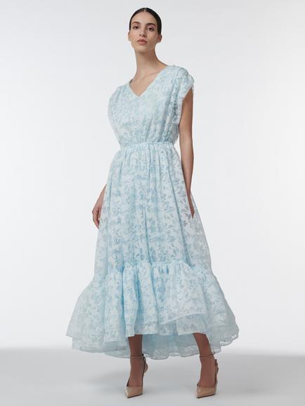 LEEM Sleeveless V-Neck Tiered Floral Devore Maxi Dress, Blue, Blue