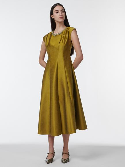 LEEM Embellished Neck Cap Sleeve Satin Fit & Flare Midi Dress, Green, Green