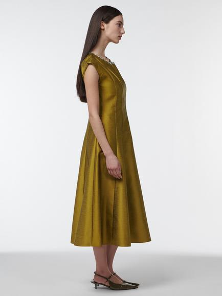 LEEM Embellished Neck Cap Sleeve Satin Fit & Flare Midi Dress, Green - view 2, Green