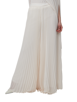 LEEM Wide Leg Pleated Trousers, White, White