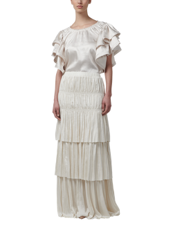 LEEM A-Line Tiered Maxi Skirt, White - view 2, White