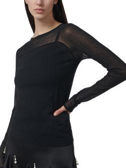 LEEM Opaque Sheer Knit Top, Black, Black