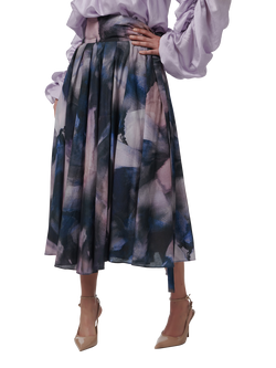 LEEM Abstract Print Pleated Circular Skirt, Multi, Multi