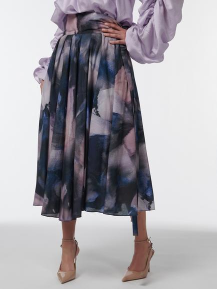 LEEM Abstract Print Pleated Circular Skirt, Multi, Multi