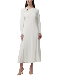 LEEM Asymmetric Neck Stretch Jersey Fit & Flare Midi Dress, White, White