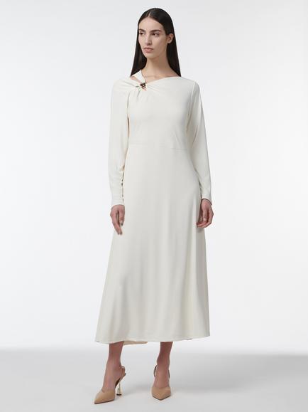 LEEM Asymmetric Neck Stretch Jersey Fit & Flare Midi Dress, White, White