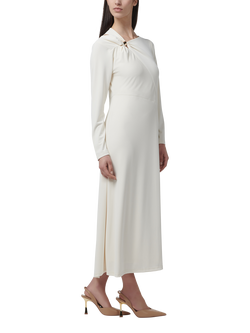LEEM Asymmetric Neck Stretch Jersey Fit & Flare Midi Dress, White - view 2, White