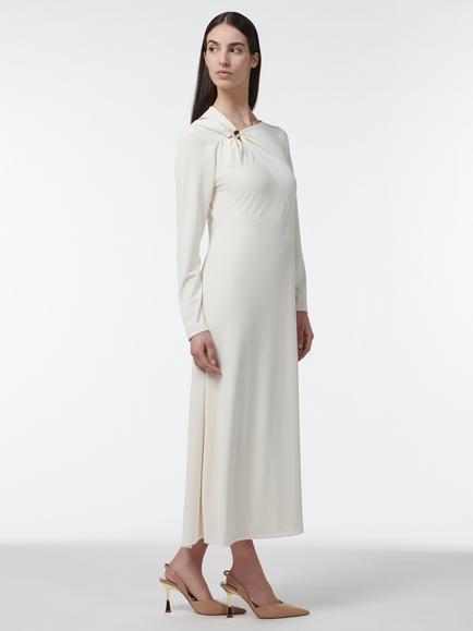 LEEM Asymmetric Neck Stretch Jersey Fit & Flare Midi Dress, White - view 2, White