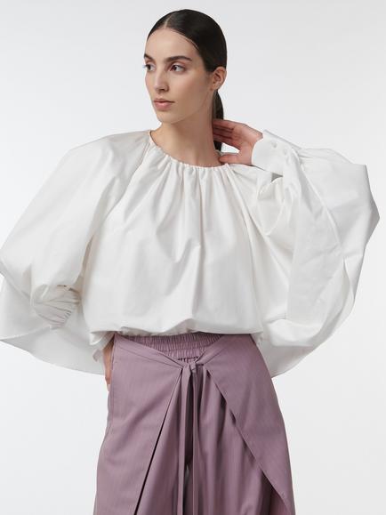 LEEM Wide Sleeve Gathered Cotton Blouse, White, White