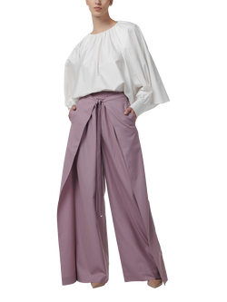 LEEM Wide Sleeve Gathered Cotton Blouse, White - view 2, White