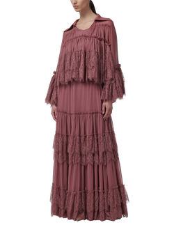 LEEM Circular Lace Layer Maxi Skirt, Brown - view 2, Brown