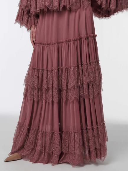 LEEM Circular Lace Layer Maxi Skirt, Brown - view 2, Brown