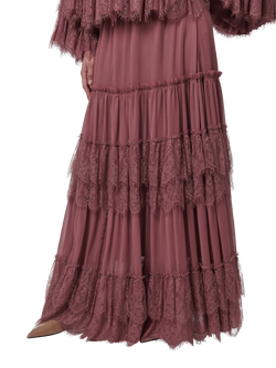 LEEM Circular Lace Layer Maxi Skirt, Brown, Brown