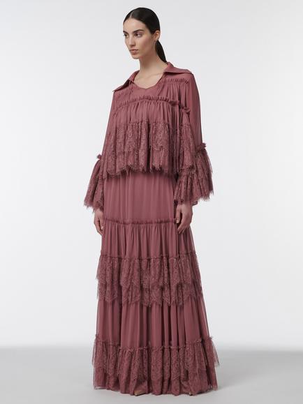 LEEM Circular Lace Layer Maxi Skirt, Brown, Brown