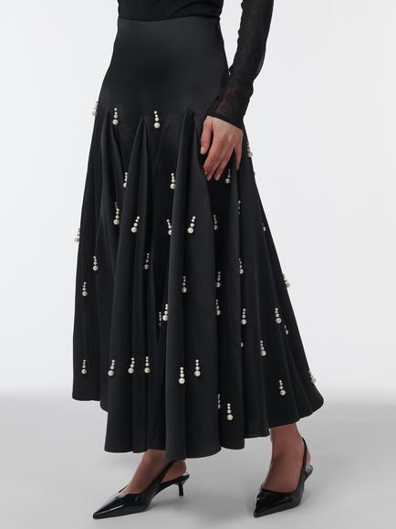 LEEM Pearl Embellished Maxi Skirt, Black, Black
