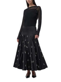 LEEM Pearl Embellished Maxi Skirt, Black - view 2, Black
