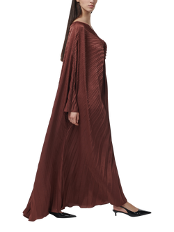 LEEM Knot Detail Plisse Maxi Kaftan, Brown - view 2, Brown