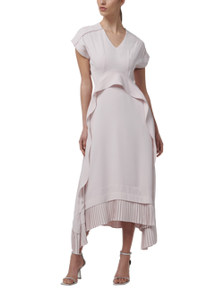 LEEM Curved Frill Panel Short Sleeve Midi Dress, Pink, Pink