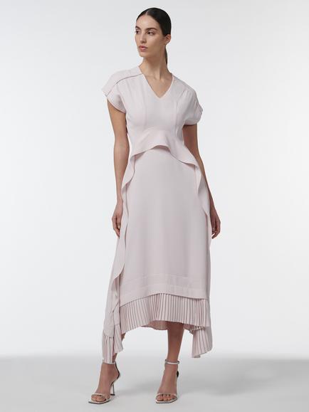 LEEM Curved Frill Panel Short Sleeve Midi Dress, Pink, Pink