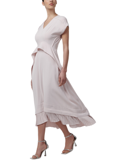 LEEM Curved Frill Panel Short Sleeve Midi Dress, Pink - view 2, Pink