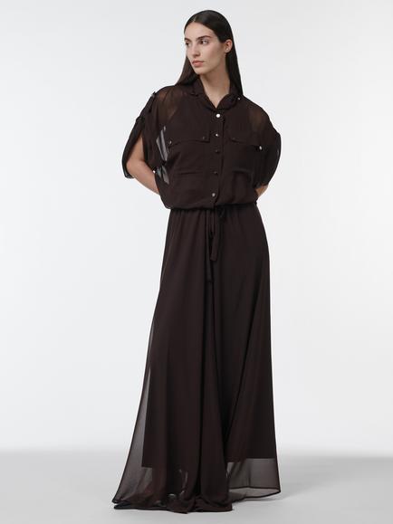 LEEM Sheer Short Sleeve Military Blouse, Brown - view 2, Brown