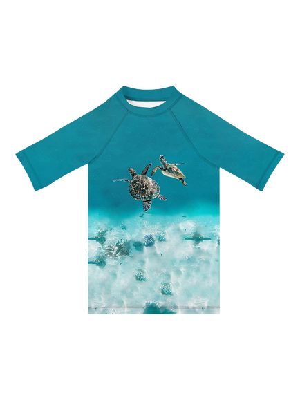 Slipfree Kids' Caretta Turtles Photographic Print Rash Vest, Multi, Multi