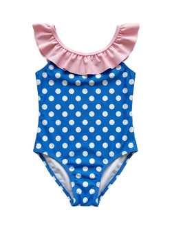 Slipfree Kids' Dotty Polka Frill Swimsuit, Multi, Multi