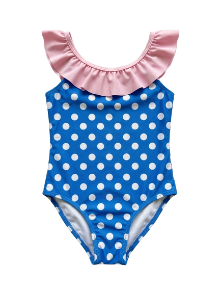 Slipfree Kids' Dotty Polka Frill Swimsuit, Multi, Multi