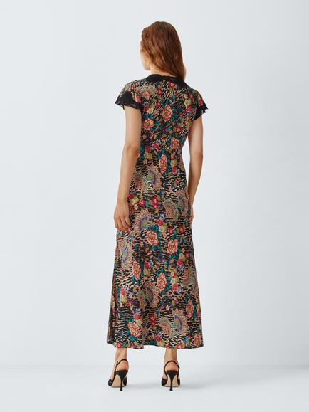 John Lewis x RIXO Amari Floral Leopard Print Midi Dress, Natural/Multi - view 2, Natural Multi
