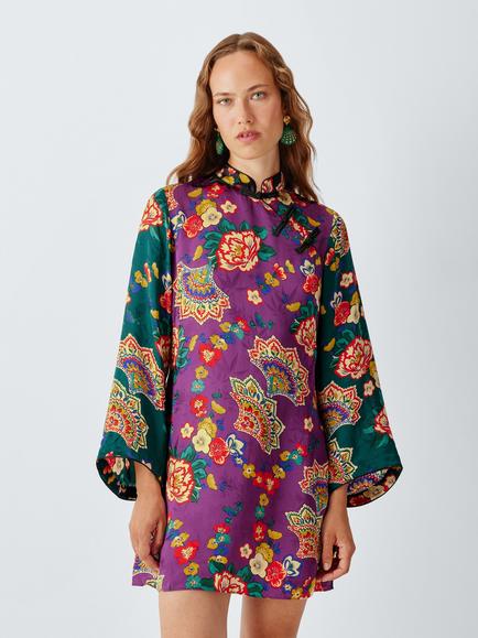 John Lewis x RIXO Delphina Floral Print Mini Dress, Black/Multi, Black/Multi