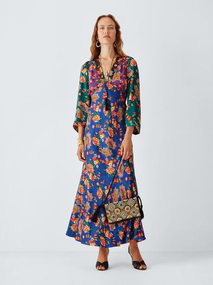 John Lewis x RIXO Leanor Floral Print Midi Dress, Blue/Multi, Blue/Multi