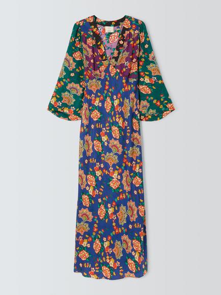 John Lewis x RIXO Leanor Floral Print Midi Dress, Blue/Multi - view 2, Blue/Multi