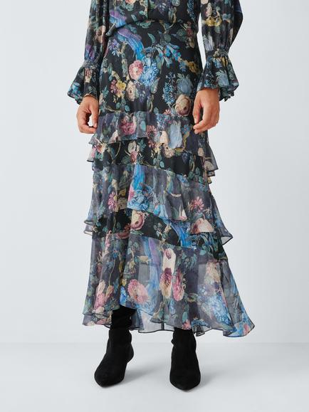 John Lewis x RIXO Preslee Tiered Floral Print Maxi Skirt, Multi, Multi
