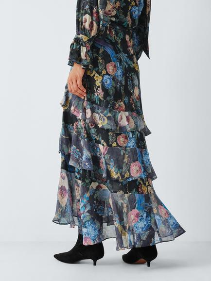 John Lewis x RIXO Preslee Tiered Floral Print Maxi Skirt, Multi - view 2, Multi