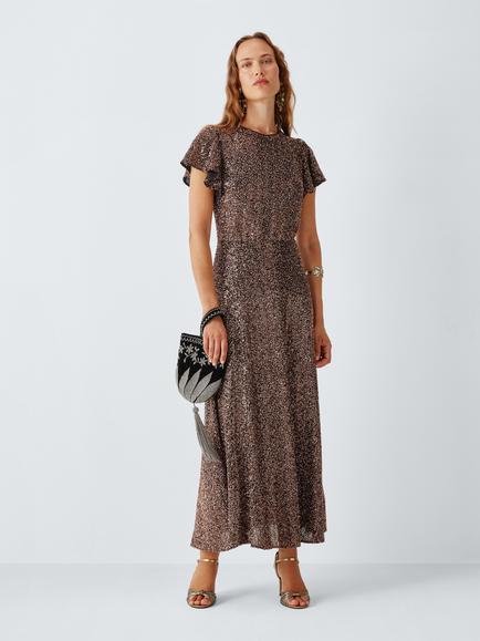 John Lewis x RIXO Elif Sequin Embellished Maxi Dress, Bronze, Bronze