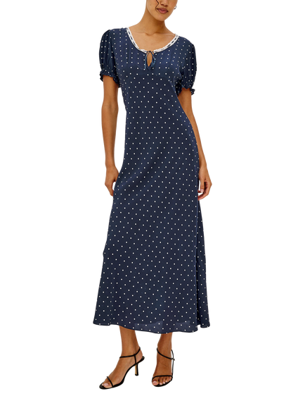 Rails Allison Short Puff Sleeve Satin Midi Dress, Navy/White, Navy/White