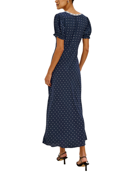 Rails Allison Short Puff Sleeve Satin Midi Dress, Navy/White - view 2, Navy/White
