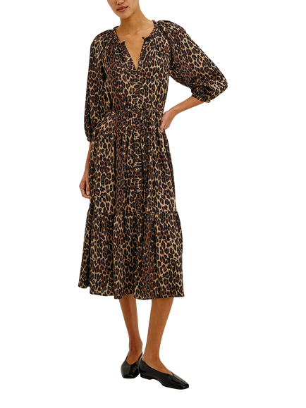 Rails Leanne Short Balloon Sleeve Animal Print Midi Dress, Brown/Multi, Brown Multi