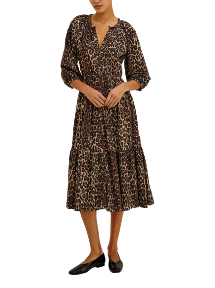Rails Leanne Short Balloon Sleeve Animal Print Midi Dress, Brown/Multi - view 2, Brown Multi