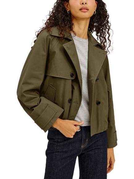 Rails Jett Double Breasted Cropped Trench Coat, Olive - view 2, Olive