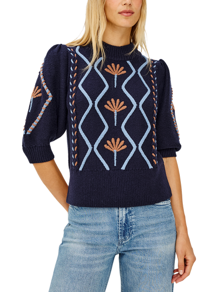 Rails Addy Short Sleeve Knit Jumper, Blue/Orange, Blue/Orange