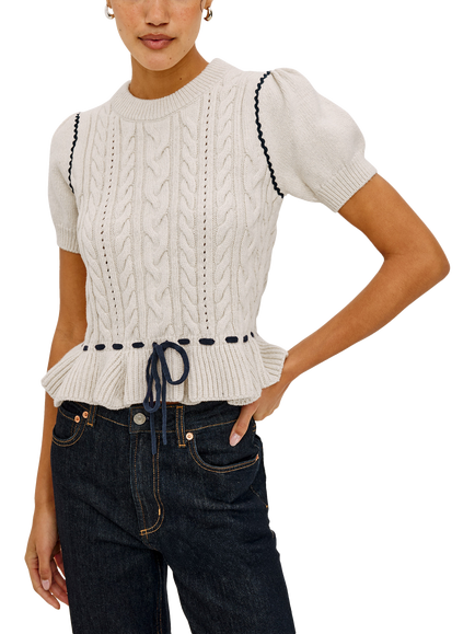 Rails Chandi Short Sleeve Cotton Blend Cable Knit Jumper, Oat, Oat