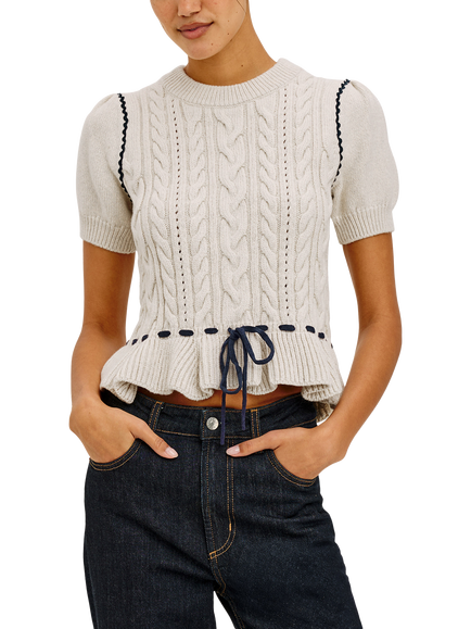 Rails Chandi Short Sleeve Cotton Blend Cable Knit Jumper, Oat - view 2, Oat