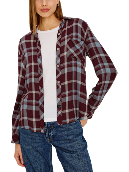 Rails Hunter Check Shirt, Burgundy/Grey/Blue, Burgundy/Grey/Blue