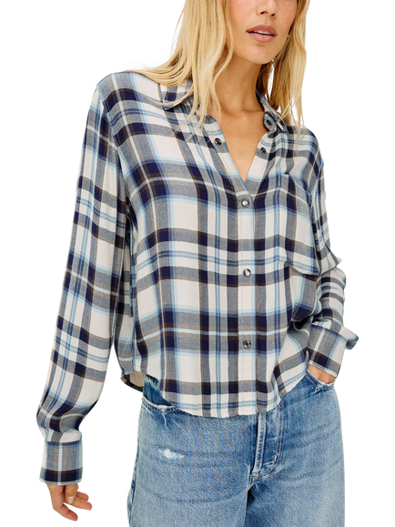 Rails Malin Boxy Fit Check Shirt, Cream/Navy, Cream/Navy