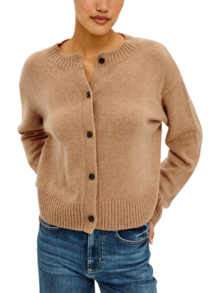 Rails Carre Cotton Blend Knit Cardigan, Brown - view 2, Brown